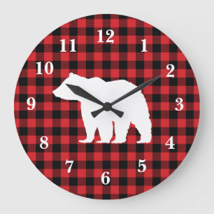 Buffalo Check Bear Wilderness Cabin Dekorativ kudd Stor Klocka