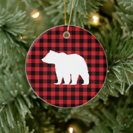 Buffalo Check Bear Wilderness Cabin Julgransprydnad Keramik