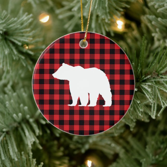 Buffalo Check Bear Wilderness Cabin Julgransprydnad Keramik (Träd)