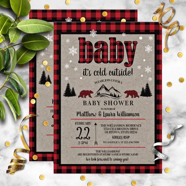 Buffalo Check Black Bear Baby Shower Inbjudningar (Skapare uppladdad)