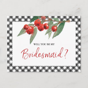 Buffalo Check Black & White Bridesmaid Frieri Vykort