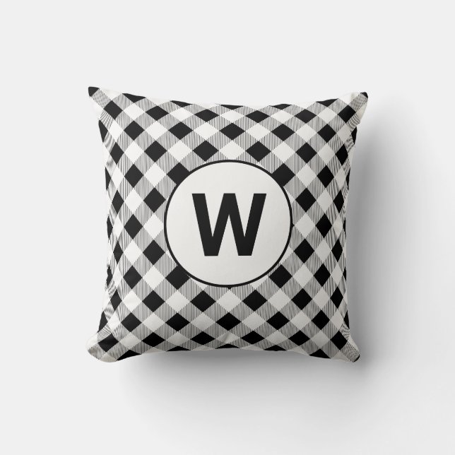 Buffalo Check Black White Monogram Dekorativ kudde (Framsida)
