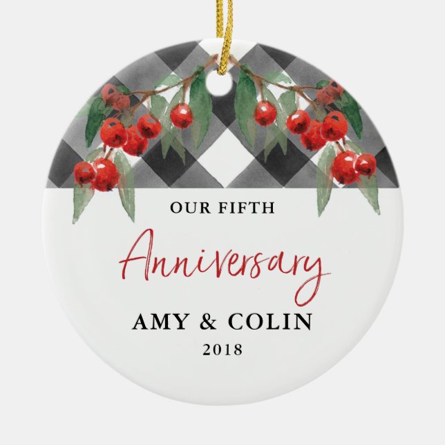 Buffalo Check Black White Plade årsdag Julgransprydnad Keramik (Framsidan)