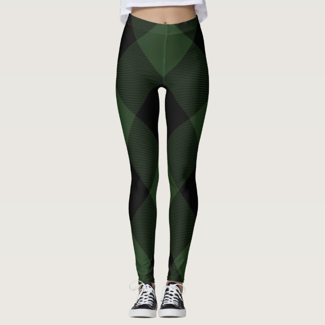Buffalo Check Celtic Grönt and Black Squares Play Leggings (Framsida)