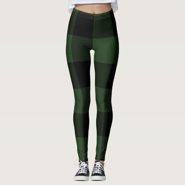 Buffalo Check Celtic Grönt and Black Squares Play Leggings (Framsida)