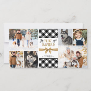 Buffalo Check FELIZ NAVIDAD Black White Collage Julkort