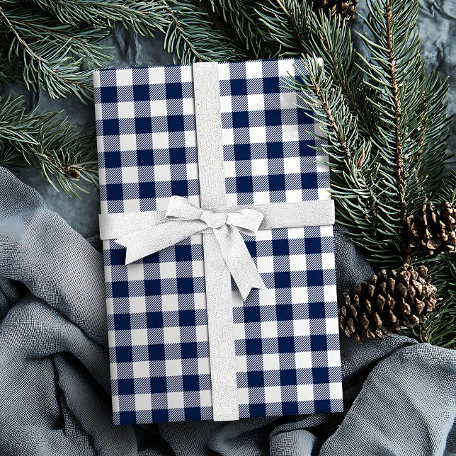 Buffalo Check gingham mönster marblått Presentpapper (Buffalo Check gingham pattern navy blue Wrapping Paper)