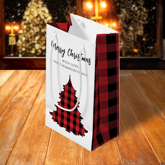 Buffalo Check God jul Anpassningsbar (Merry Christmas holiday Buffalo Plaid Christmas Tree gift bag.)