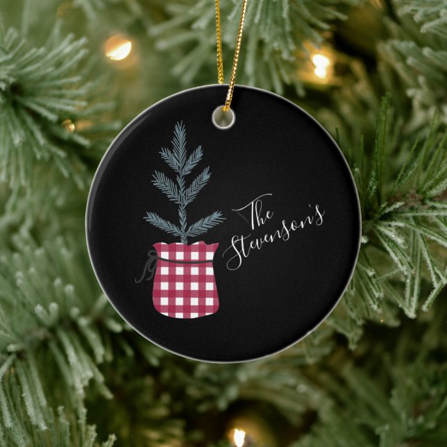 Buffalo Check Gräs Träd Personlig Namn Julgransprydnad Keramik (Träd)