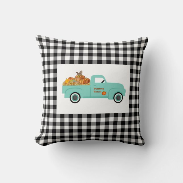 Buffalo Check Pillow med Blue Pumpkin Lastbil Kudde (Framsida)
