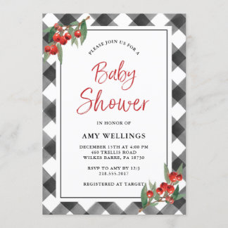 Buffalo Check Plaid Black White Anpassningsbar Bab Inbjudningar