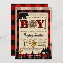 Buffalo Check Play Bear Lumberjack Baby Shower Inbjudningar