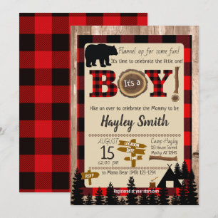 Buffalo Check Play Bear Lumberjack Baby Shower Inbjudningar