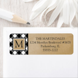 Buffalo Check Play Kraft Papper Monogram Returadress Etikett