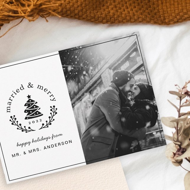 Buffalo Check Play Married och Merry Newlyed Julkort (Skapare uppladdad)