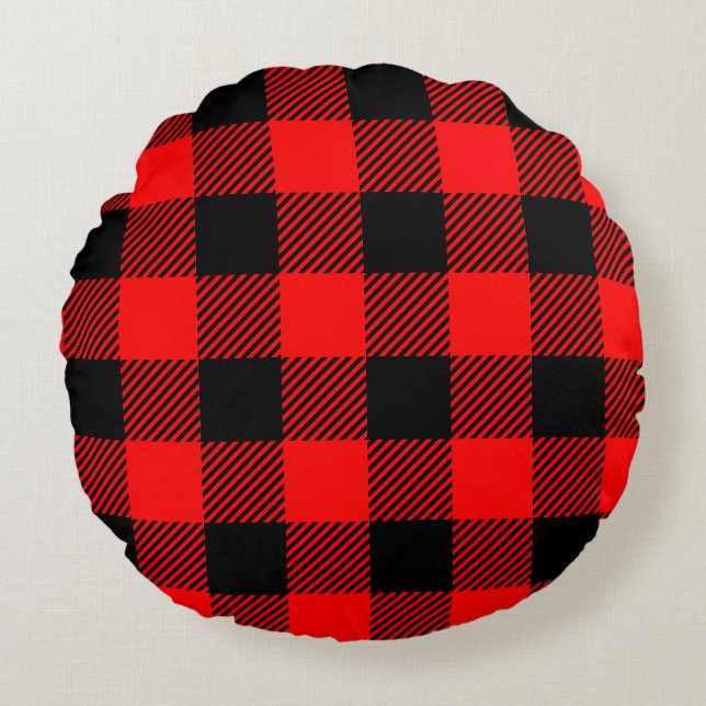Buffalo Check Red and Black Lumberjack Play Decor Rund Kudde (Framsidan)