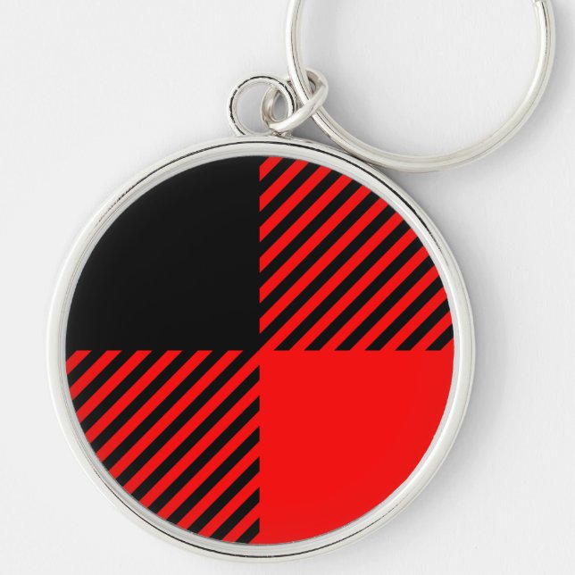 Buffalo Check Red and Black Lumberjack Play Decor Rund Silverfärgad Nyckelring (Framsidan)