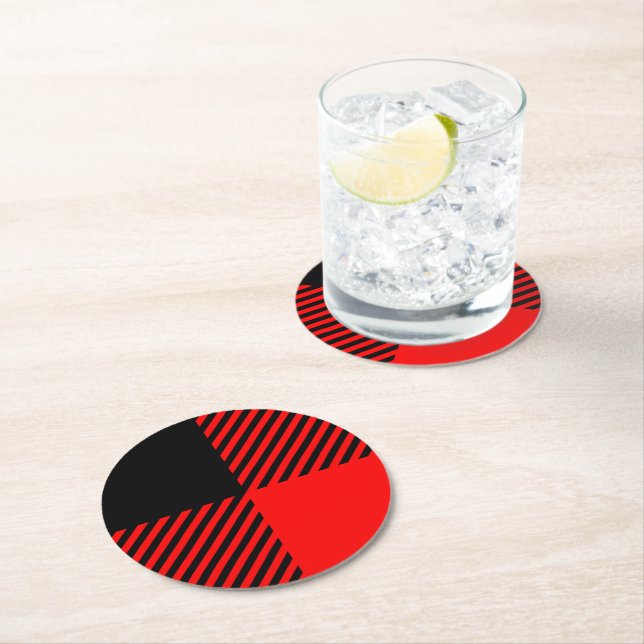 Buffalo Check Red and Black Lumberjack Play Decor Underlägg Papper Rund (Insitu)