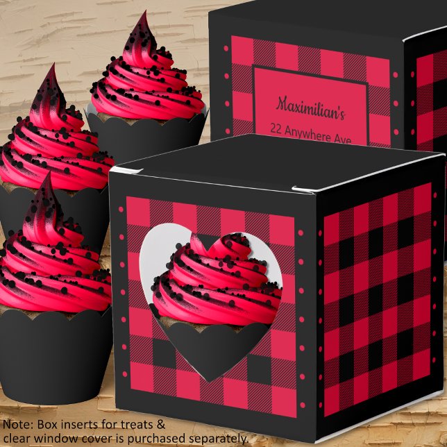 Buffalo Check - Röd och Svart - Lumberjack Hjärtat Presentaskar (Buffalo Check - Red and Black - Lumberjack Heart Favor Boxes - Cupcakes - by Leapfroglisics Shop)