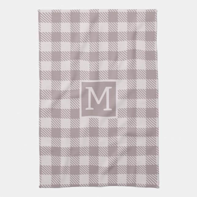Buffalo Check Rutigt Gingham Check Beige Monogram  Kökshandduk (Vertikal)