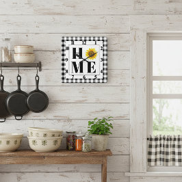 Buffalo check solros "Home"   Fyrkantig Klocka