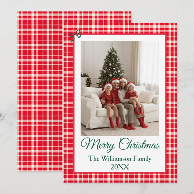 Buffalo Check Style Photo Frame Merry Christmas Julkort (Fram/baksida)