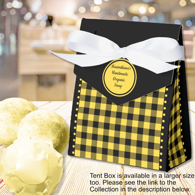 Buffalo Check -Svart och Gul - 3x1,5x3,25 Tält Presentaskar (Buffalo Check -Black and Yellow - 3x1.5x3.25 Tent Favor Boxes - by Leapfroglisics Shop)