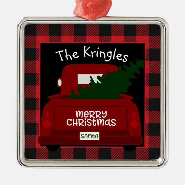 Buffalo Check Vintage Lastbil Personlig Julgransprydnad Metall (Framsidan)