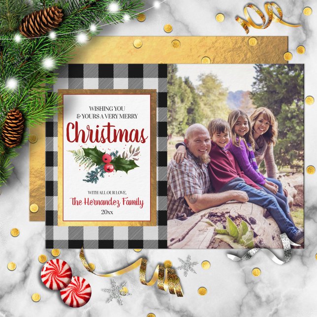 Buffalo Check Watercolor Holly-julfoto Julkort (Skapare uppladdad)