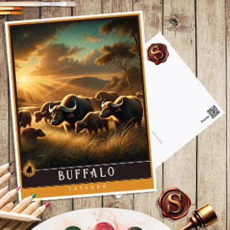 Buffalo | Djurvykort för Vintage av nödfamiljen Vykort