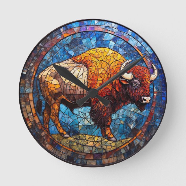 Buffalo glaskonstverk rund klocka (Framsida)