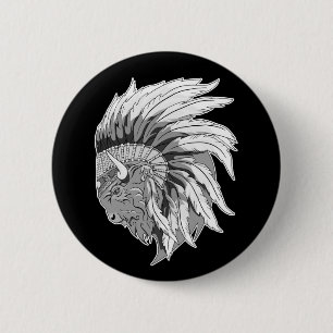 Buffalo Head med indian Headdress Knapp