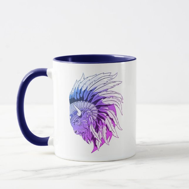 Buffalo Head med indian Headdress Mugg (Vänster)