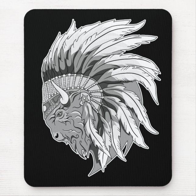 Buffalo Head med indian Headdress Musmatta (Framsidan)