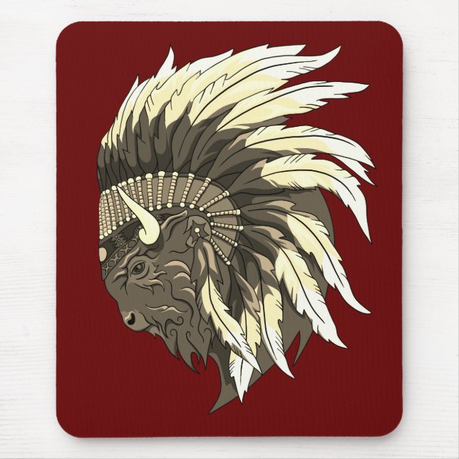 Buffalo Head med indian Headdress Musmatta (Framsidan)
