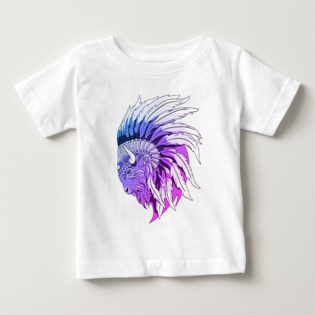 Buffalo Head med indian Headdress T Shirt (Framsida)