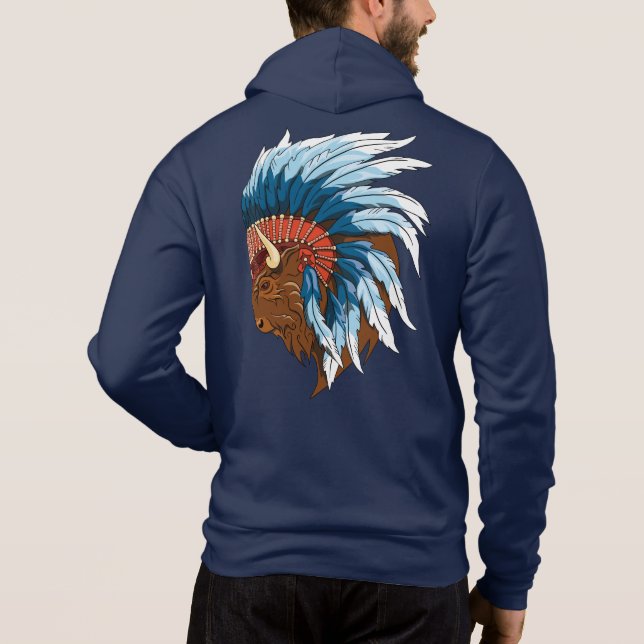 Buffalo Head med indian Headdress T Shirt (Baksida)