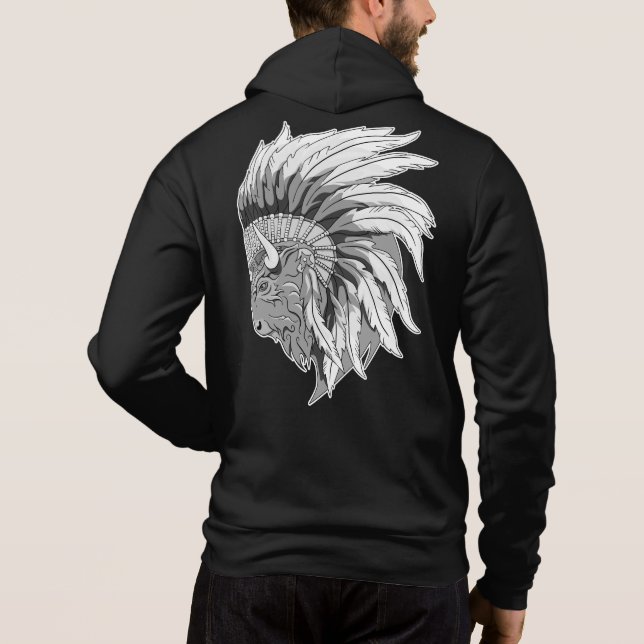 Buffalo Head med indian Headdress T Shirt (Baksida)