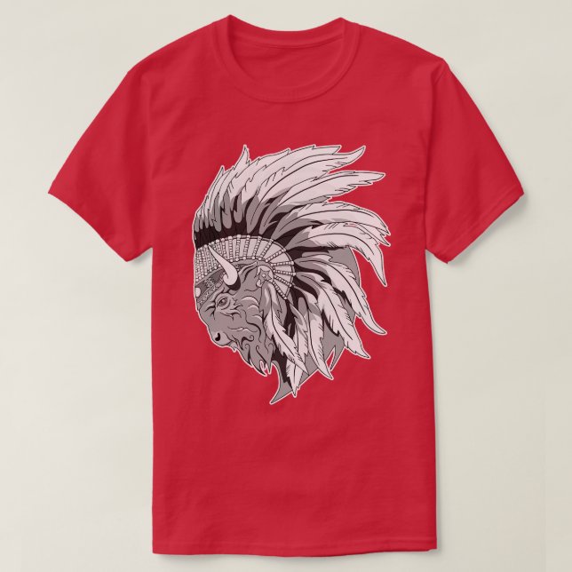 Buffalo head med indian headdress t shirt (Design framsida)
