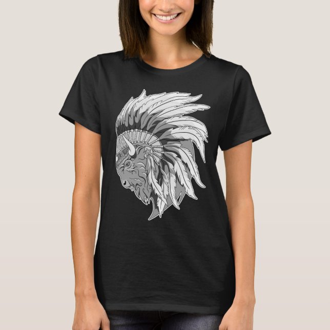 Buffalo Head med indian Headdress Women's T-Shirt (Framsida)