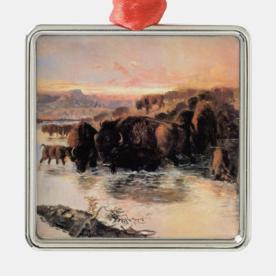 Buffalo Herd (av Charles M. Russell) Julgransprydnad Metall