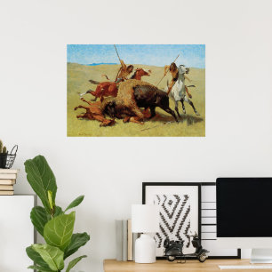Buffalo Hunt by Remington, Vintage Native American Poster