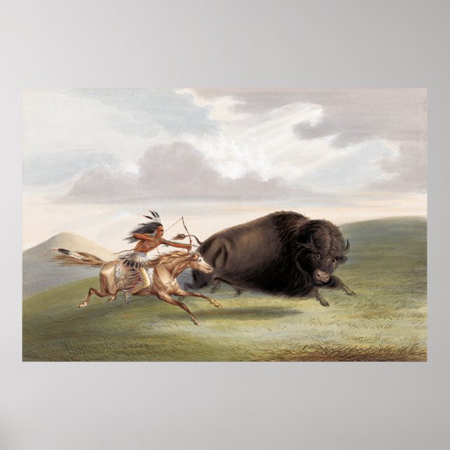 Buffalo Hunt, Chase (1884) chromolithograph art by Poster (Framsidan)