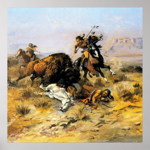 "Buffalo Hunt" Cowboy Art av Charles Russell Poster