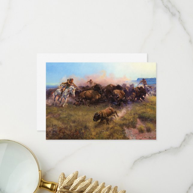 Buffalo Hunt, nr 39 av Charles M. Russell Tack Kort (Fram/Back In Situ)