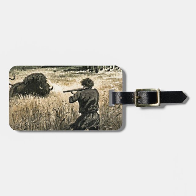 Buffalo Hunt Vilda western Frontiersman Illustrati Bagagebricka (Horisontell Framsida)