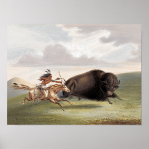 Buffalo jakt, jakt (1884) kromolitografi konst av poster