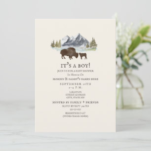 Buffalo Mamma Mountain Watercolor Baby Shower Inbjudningar