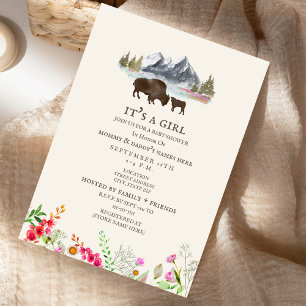 Buffalo Mamma Mountain WildblomBaby Shower Inbjudningar