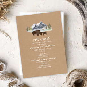 Buffalo Mamma Mountains Watercolor Baby Shower Inbjudningar